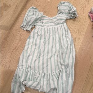 Abercrombie & Fitch Green and White Striped Midi Dress